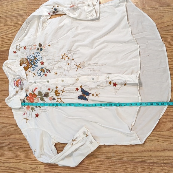 Johnny Was white embroidered button-down tunic high-low floral butterfly star XL - Picture 5 of 7